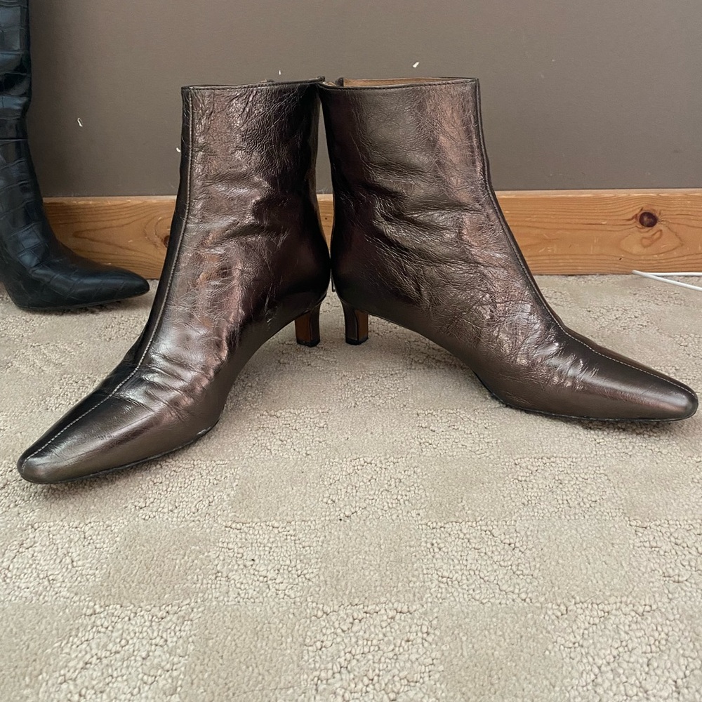 Elegant Madewell metallic leather pewter kitten-heel Ankle Boots